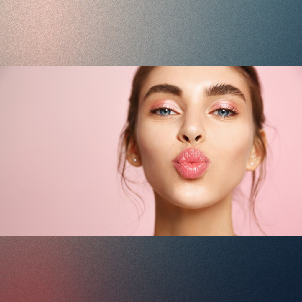 Tube of premium nourishing lip treatment in soft peach shade with black cap on white background