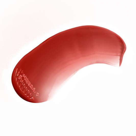 Pout Perfect classic lip gloss for everyday wear in a smooth red shade swatch on black background