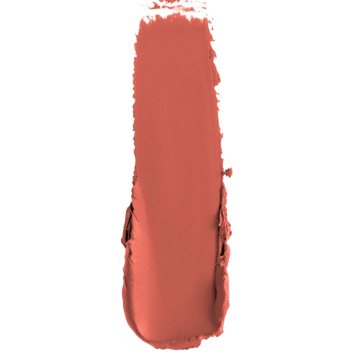 Pout Perfect luxury matte lipstick swatch in warm terracotta shade with smooth texture