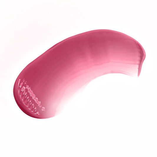 Pink swatch of luxury lip gloss made in USA by Pout Perfect with smooth glossy texture