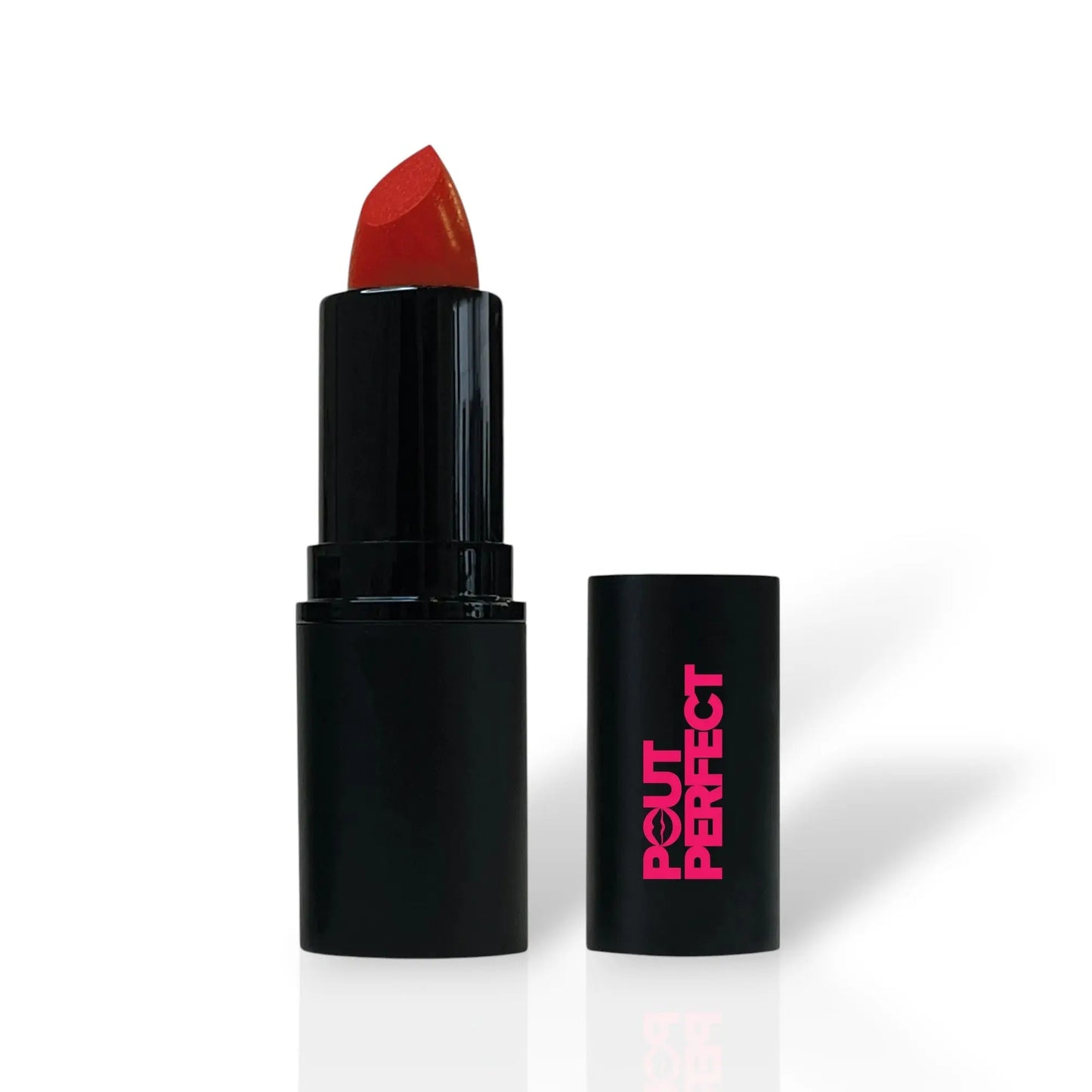 Pout Perfect luxury red lipstick USA in sleek black tube with bold red shade and cap