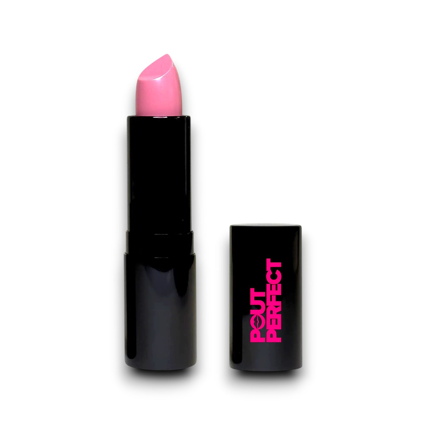 Pout Perfect luxury cream lipstick in precious pink lip color with black sleek packaging
