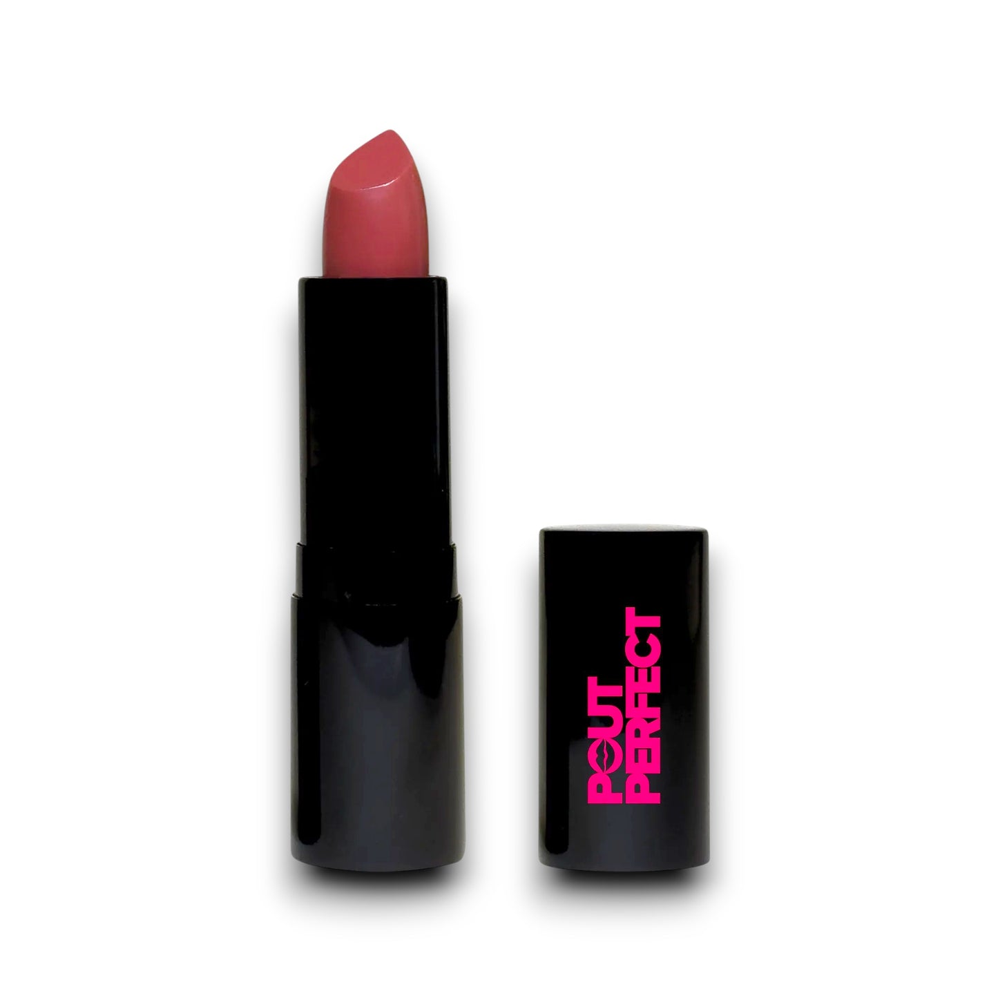 Pout Perfect luxury cream rose pink lipstick for women with sleek black packaging