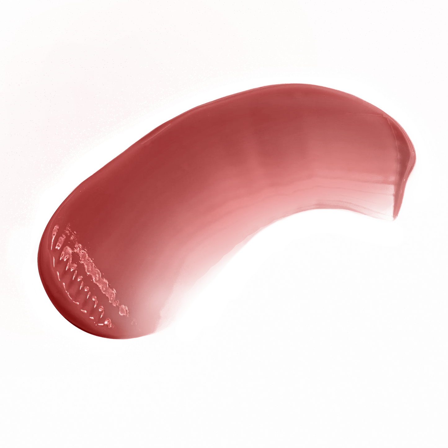 Smooth swatch of warm rose lip gloss by Pout Perfect with glossy finish on black background