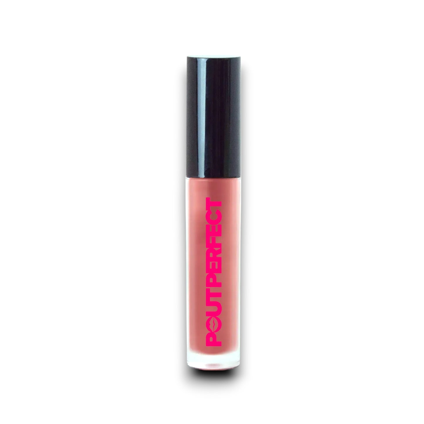 Pout Perfect warm rose lip gloss in sleek tube with black cap for a glossy finish