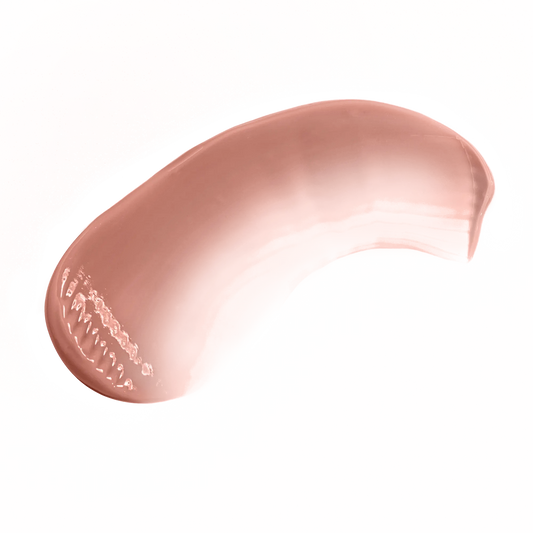 Pout Perfect classic lip gloss for natural look smooth nude pink shade swatch on black background