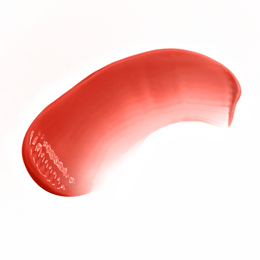 Smooth swatch of crimson lip gloss by Pout Perfect on black background