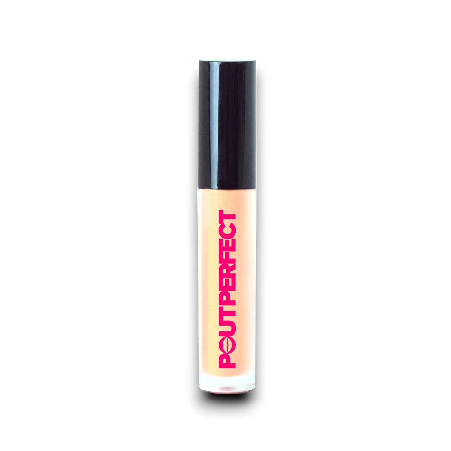 Pout Perfect gold lip gloss for women in sleek tube with black cap and pink logo