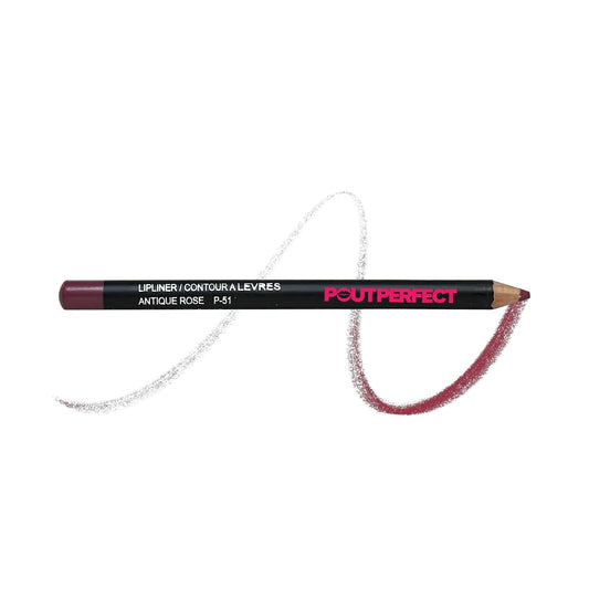 Pout Perfect precision lip liner antique rose pencil with swatch on white background