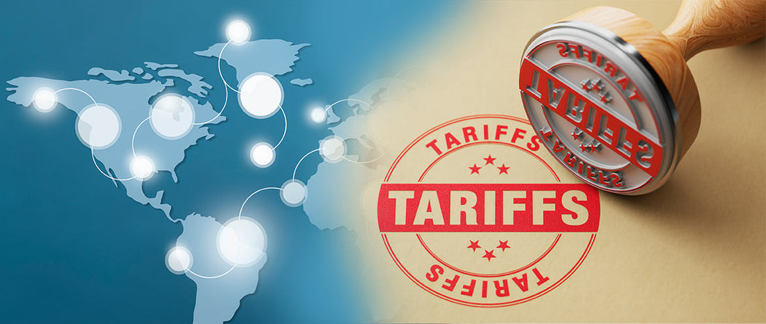 Is your lipstick price increasing due to tariffs concept with world map and tariff stamp on paper