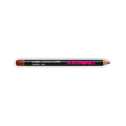 Pout Perfect coffee lip liner pencil with brown shade and black barrel for precise lip lining