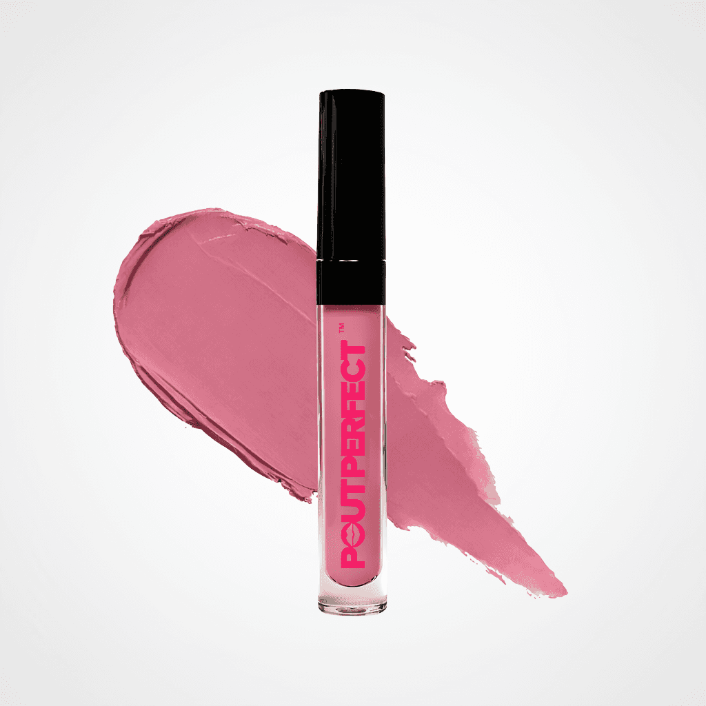 Pink lip gloss with 'Pout Perfect' text on a white background Bombshell