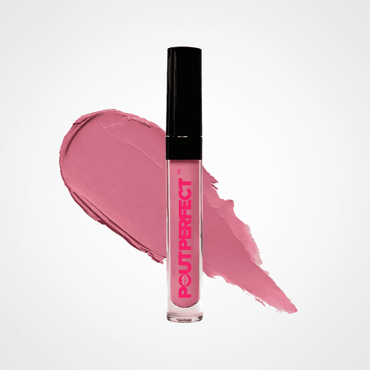 Pink lip gloss with 'Pout Perfect' text on a white background Bombshell