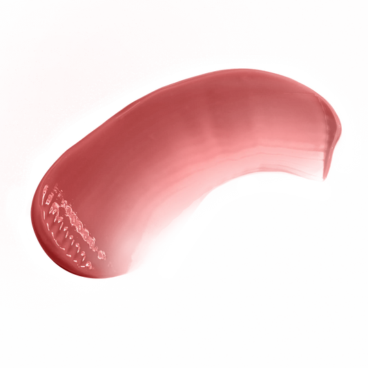 Swatch of Pout Perfect chestnut lip gloss with smooth, glossy texture on black background