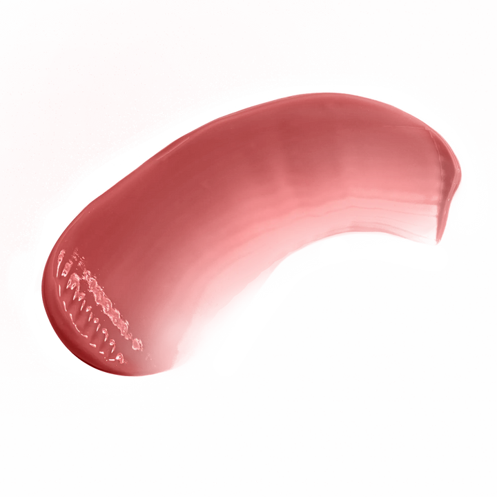 Swatch of Pout Perfect chestnut lip gloss with smooth, glossy texture on black background