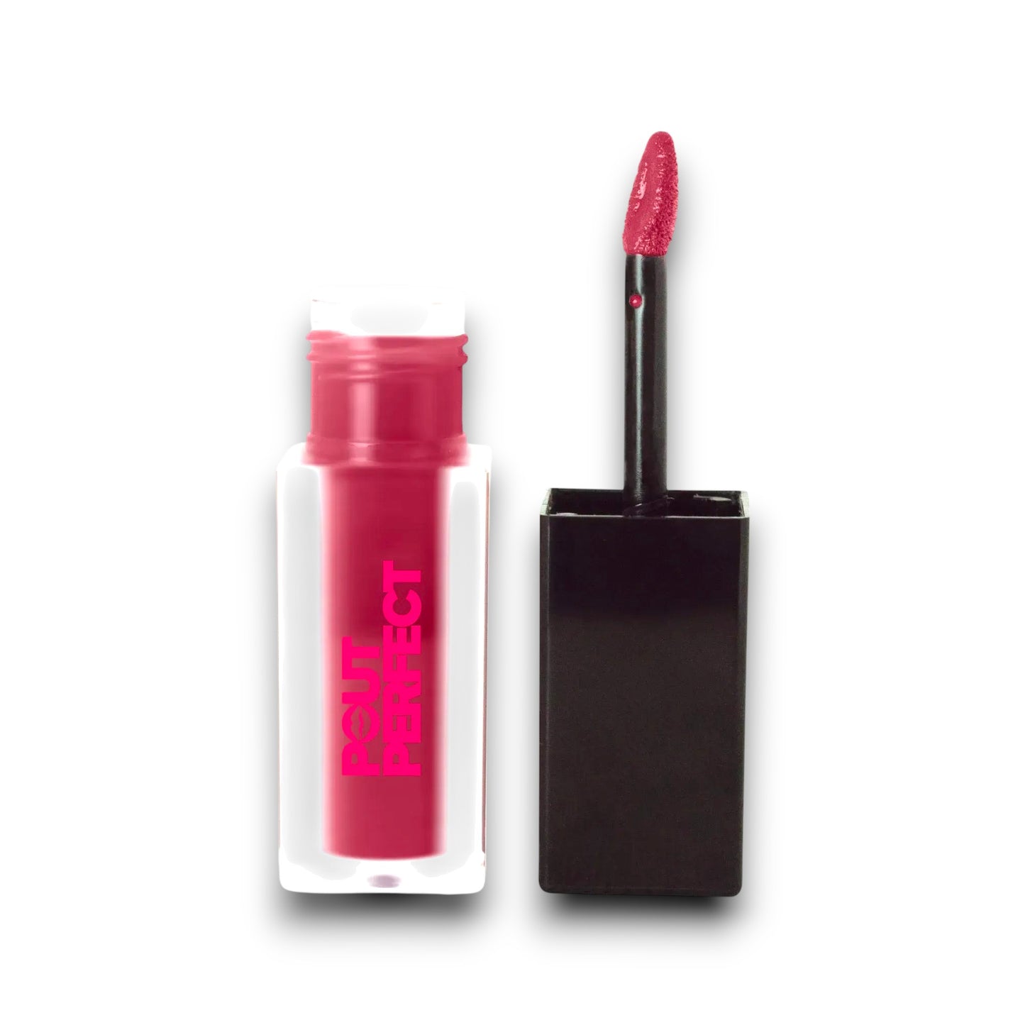 Pout Perfect deep burgundy matte lip stain with applicator and clear packaging