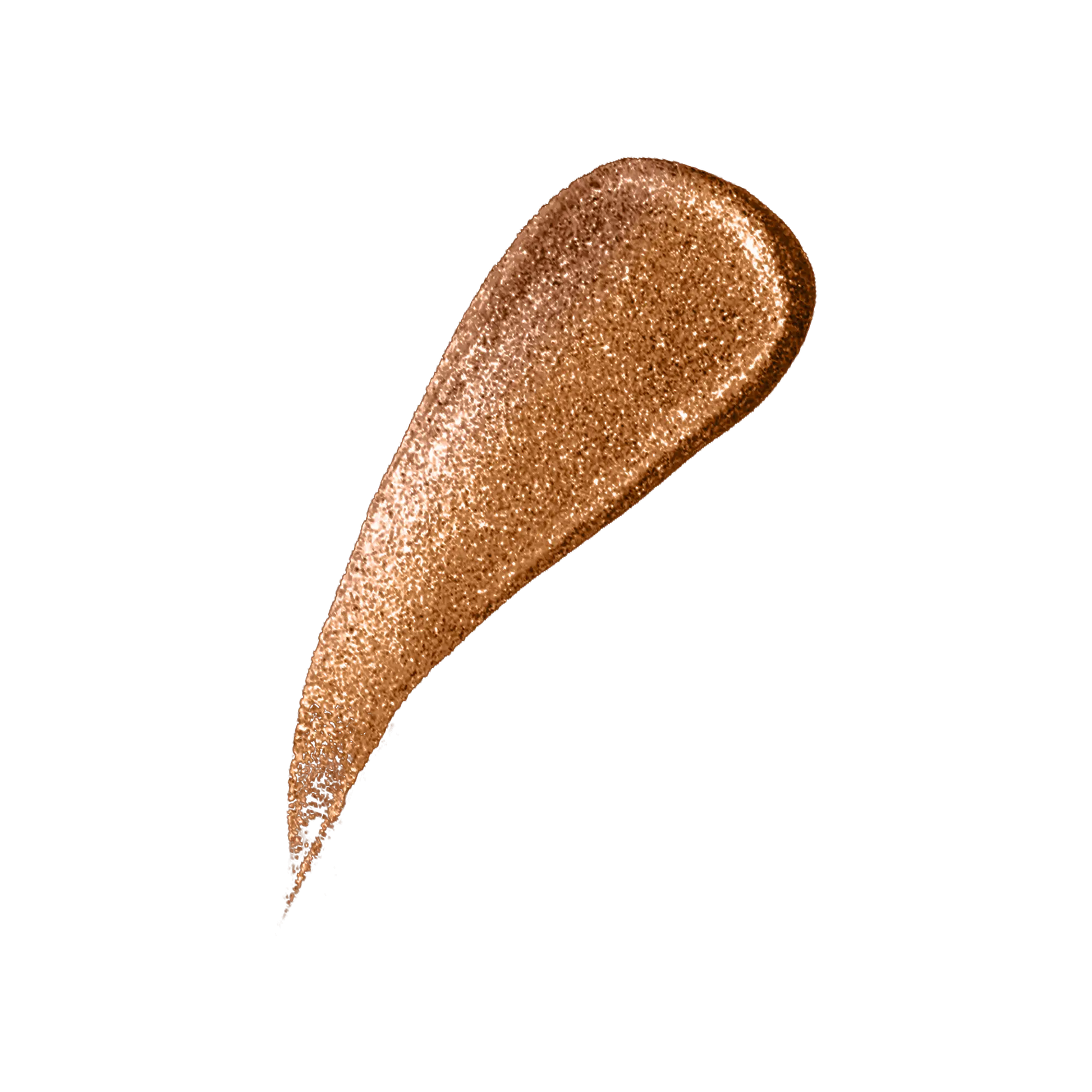 Pout Perfect liquid shimmer lip gloss swatch in glittery bronze shade on black background