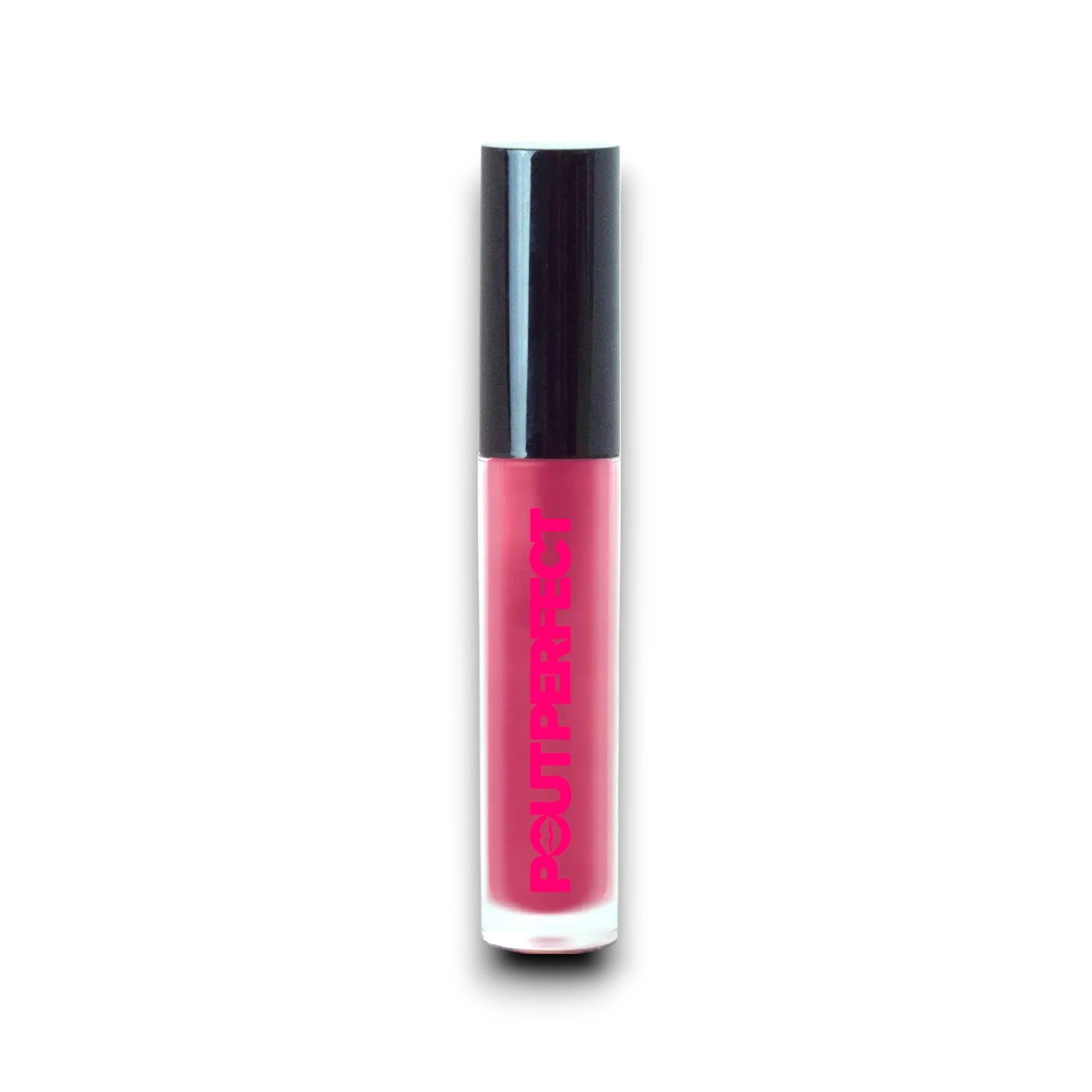Pout Perfect luxury lip gloss made in USA in a sleek pink tube with black cap