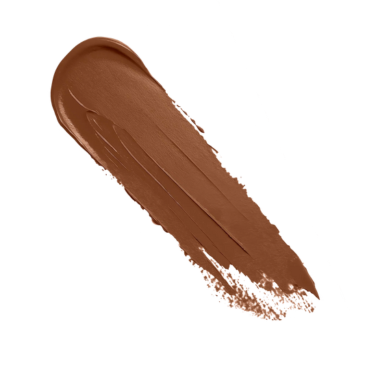 Pout Perfect luxury nude lipstick creamy brown shade swatch on black background