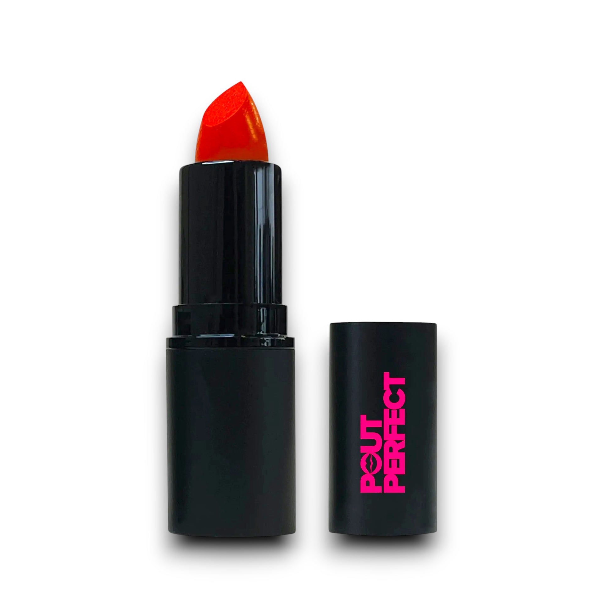 Pout Perfect luxury red lipstick USA with sleek black packaging and bold red shade
