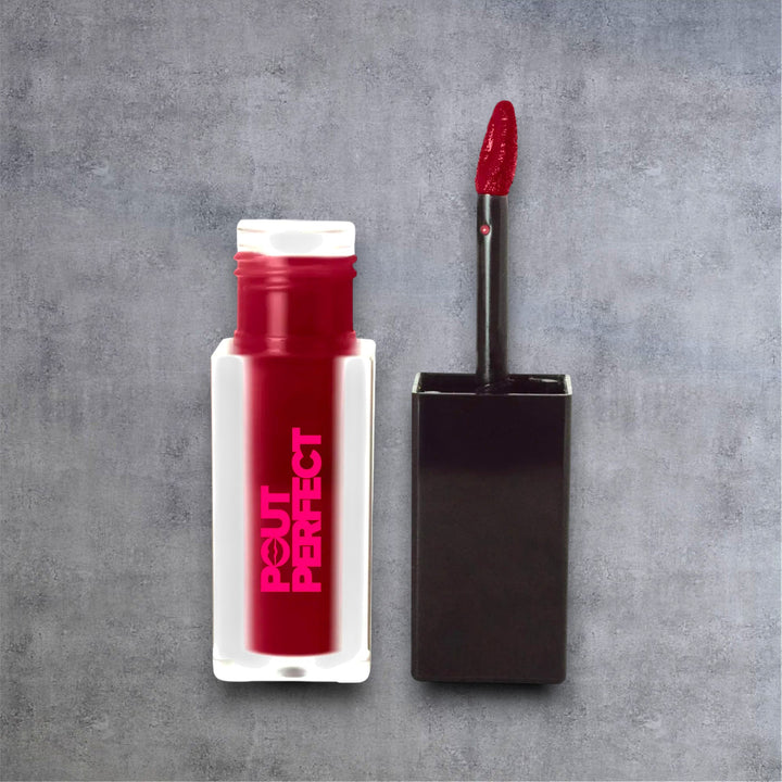 Pout Perfect matte lip stain dark sienna with applicator wand and sleek black cap