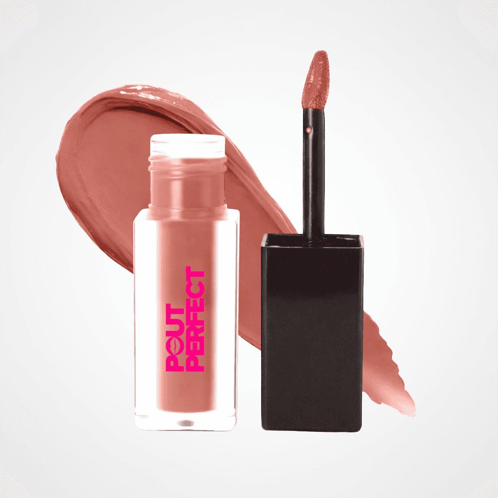 POUT PERFECT matte lip stain dusty pear in a sleek tube with an applicator for elegant lips