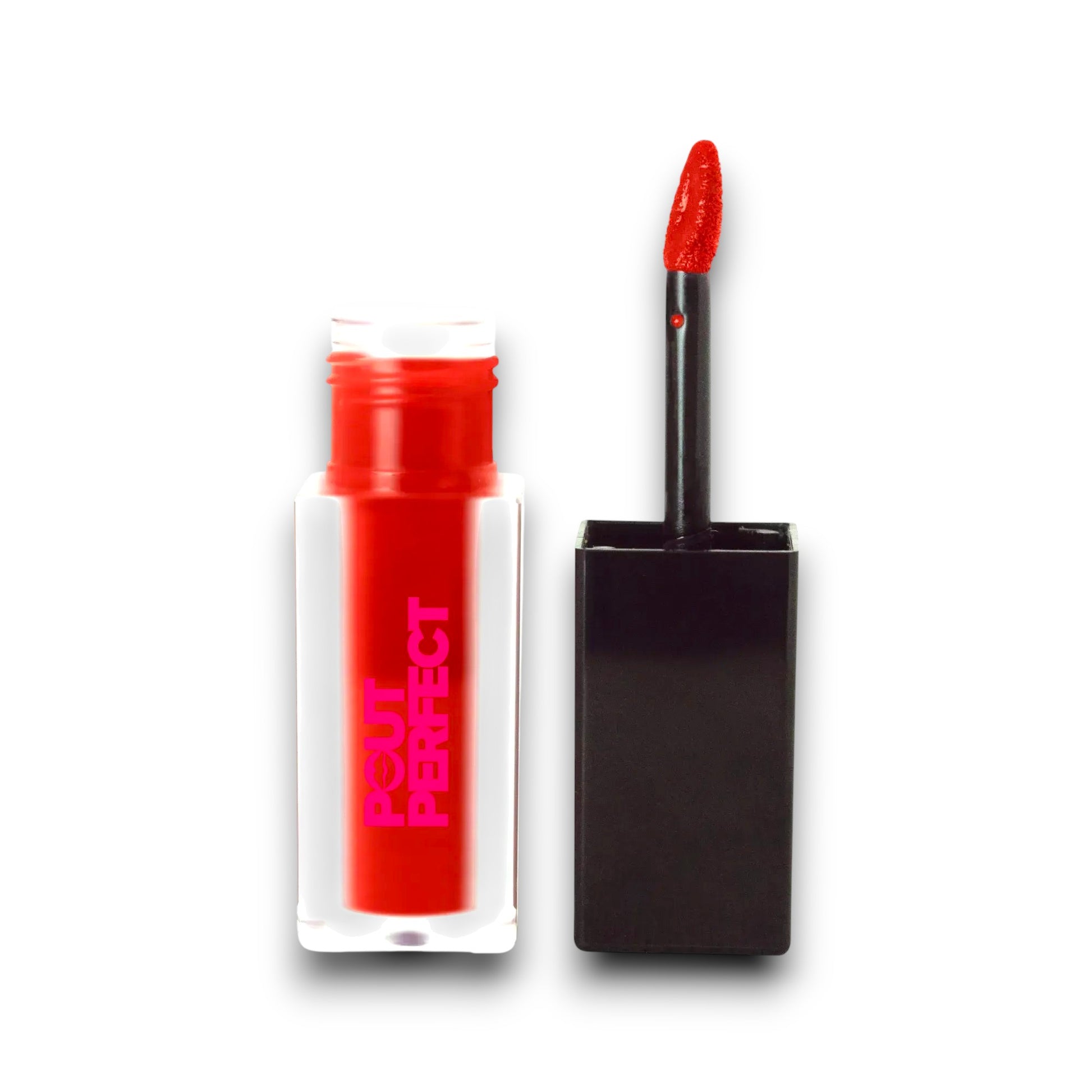 Pout Perfect matte lip stain true crimson vibrant red liquid lipstick with applicator wand