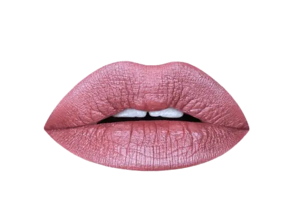 Close-up of lips wearing mauve lip kit by Pout Perfect with smooth, matte finish
