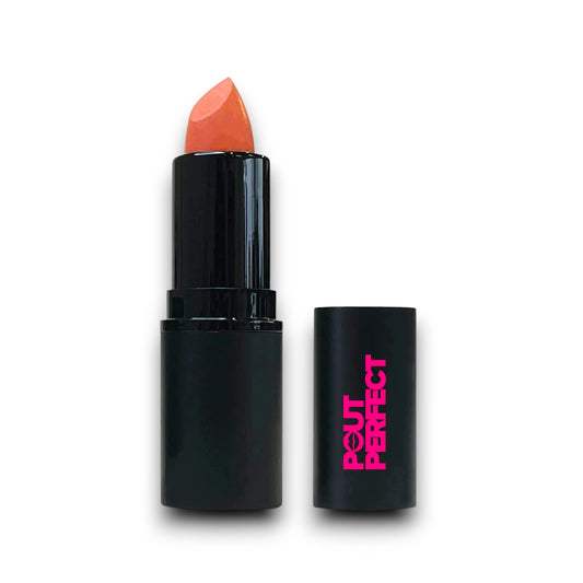 Pout Perfect mauve lipstick for women in sleek black tube with bright pink logo on cap