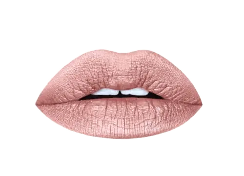 Close-up of lips wearing Pout Perfect peach lip kit with smooth, matte finish
