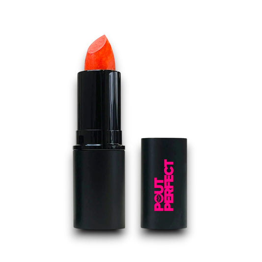 Pout Perfect red signature lipstick with sleek black packaging and vibrant red shade