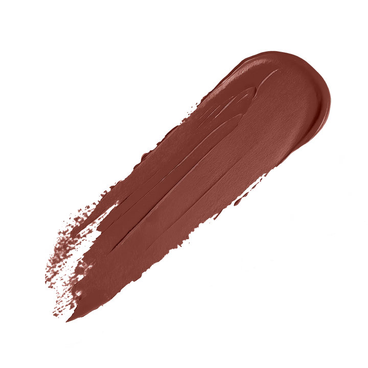 Pout Perfect luxury cream lipstick swatch in rose pink lipstick for women shade on black background