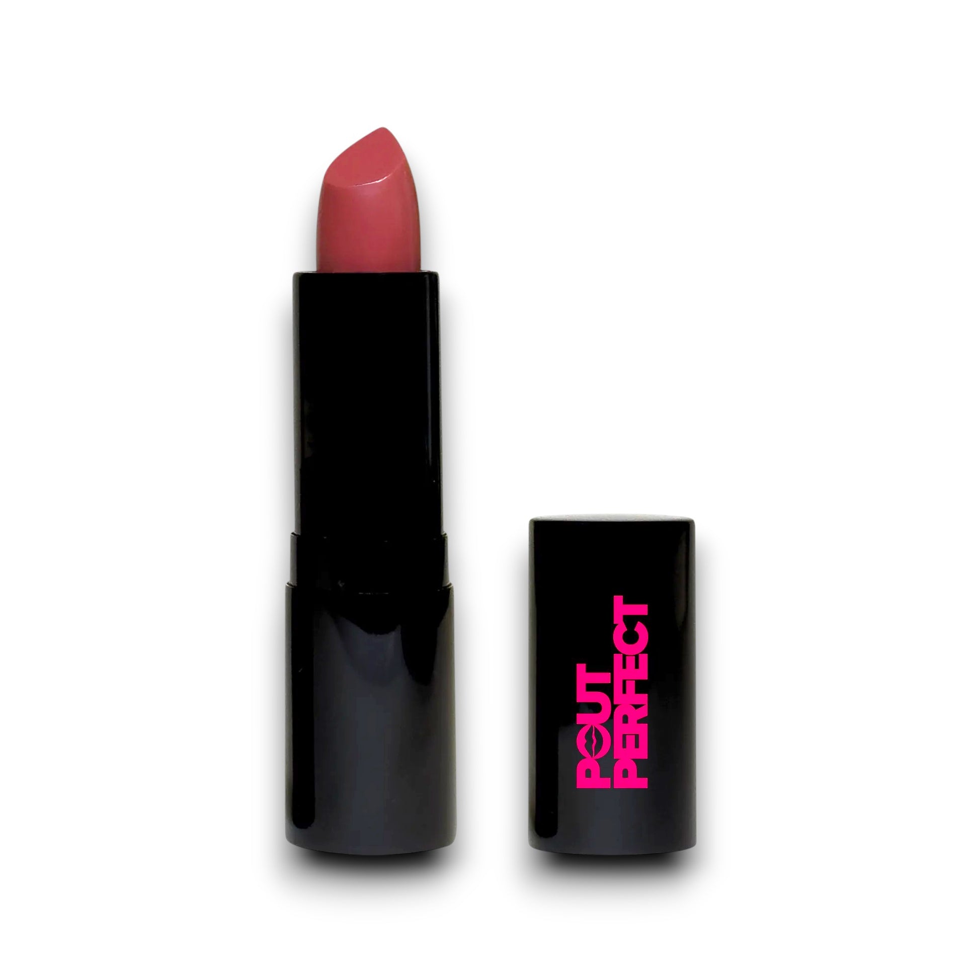 Pout Perfect luxury cream rose pink lipstick for women with sleek black packaging