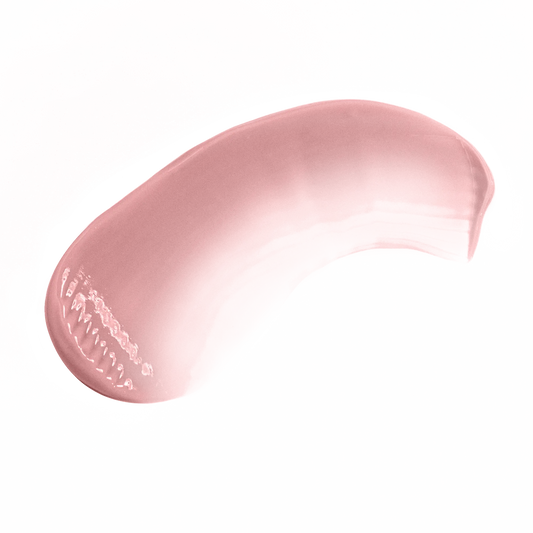 Pout Perfect smooth pink tropical lip gloss swatch with glossy finish on black background