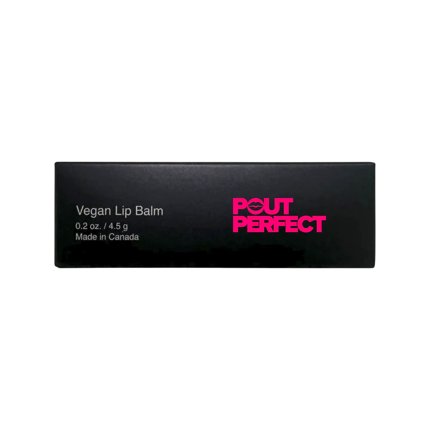 Pout Perfect vegan lip balm in black packaging made in Canada 0.2 oz
