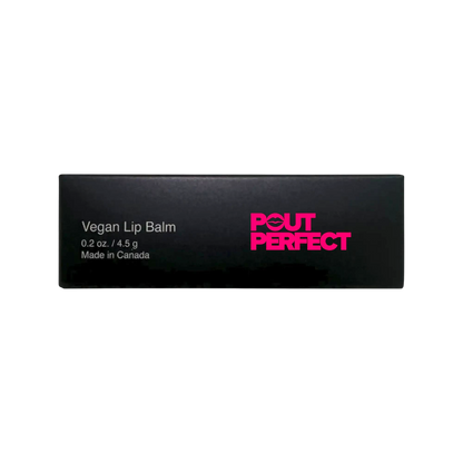 Pout Perfect vegan lip balm in black packaging made in Canada 0.2 oz
