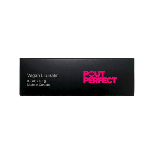 Pout Perfect vegan lip balm in black packaging made in Canada 0.2 oz