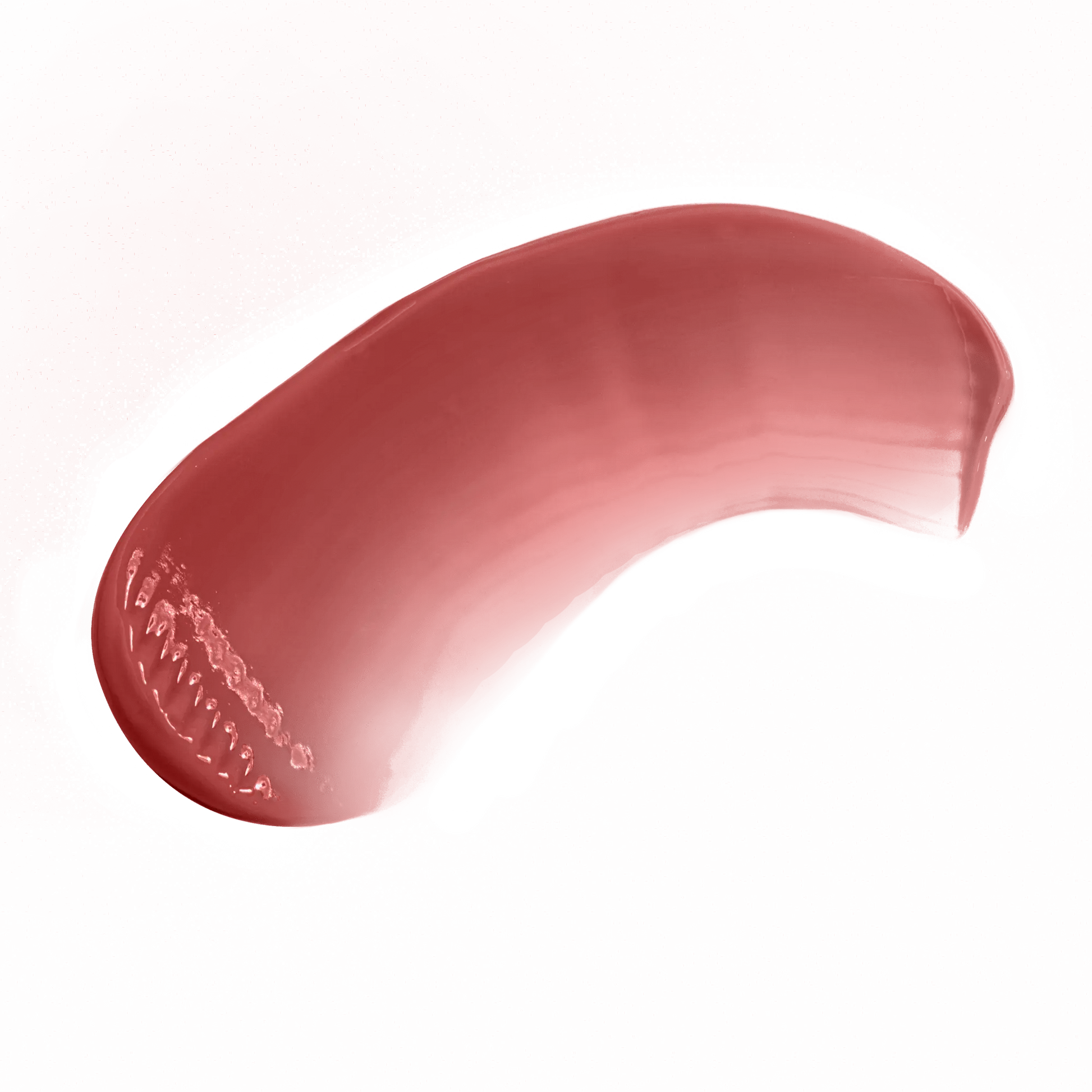 Smooth swatch of warm rose lip gloss by Pout Perfect with glossy finish on black background