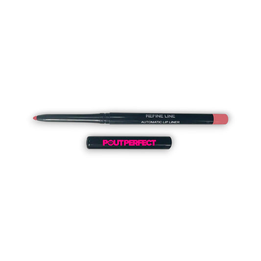 Pout Perfect automatic lip liner pencil in pink with cap for precise lip definition and smooth application