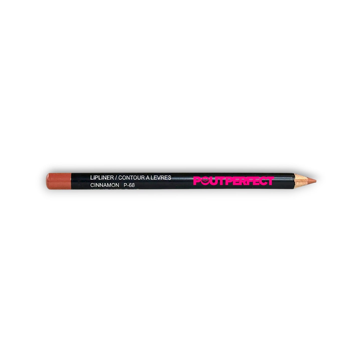 Pout Perfect cinnamon lip liner pencil with black body and brown tip for precise lip contouring