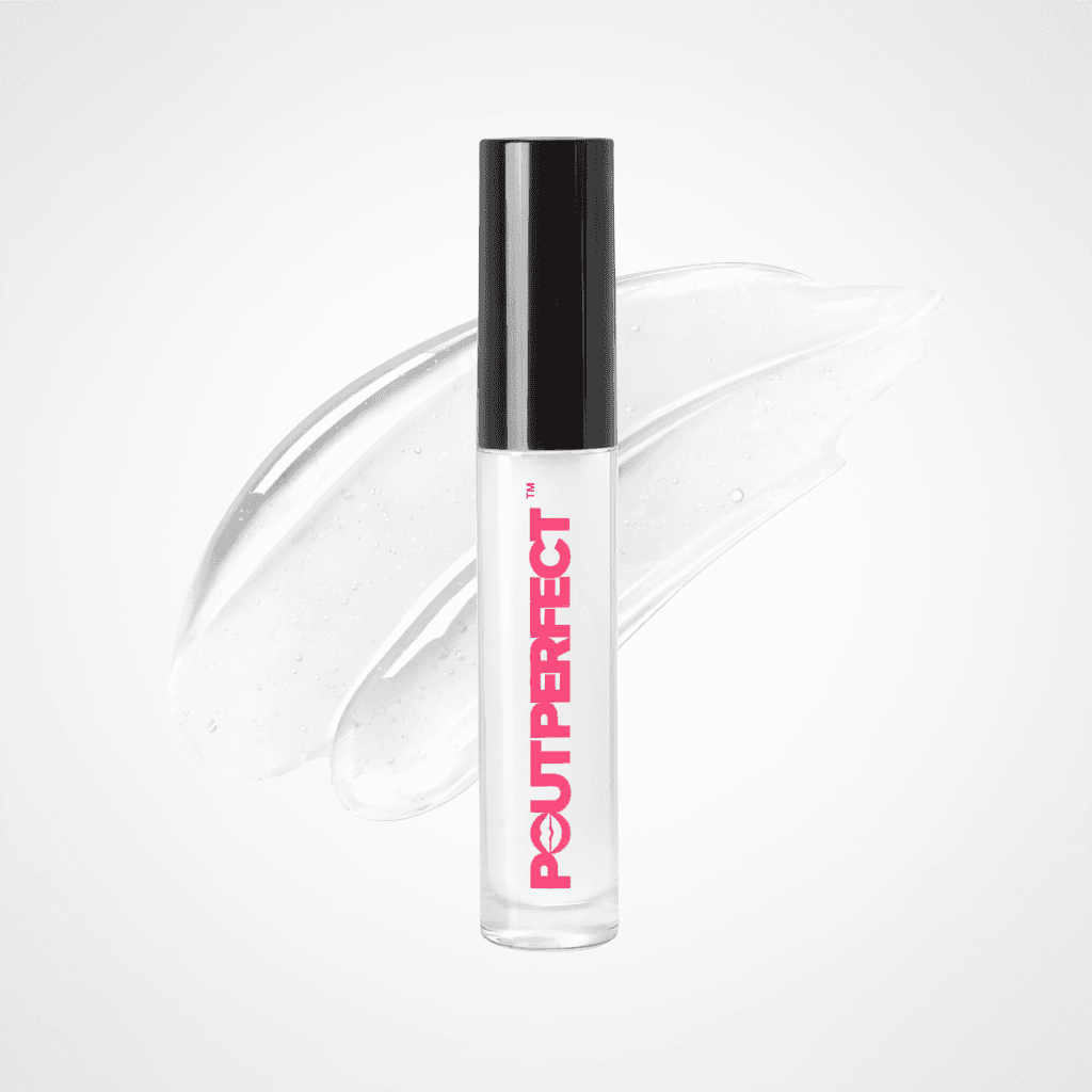 POUT PERFECT clear lip gloss for shiny lips in sleek tube with glossy finish