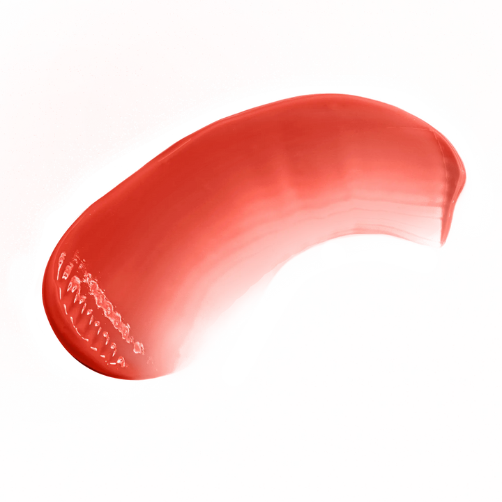 Smooth swatch of crimson lip gloss by Pout Perfect on black background