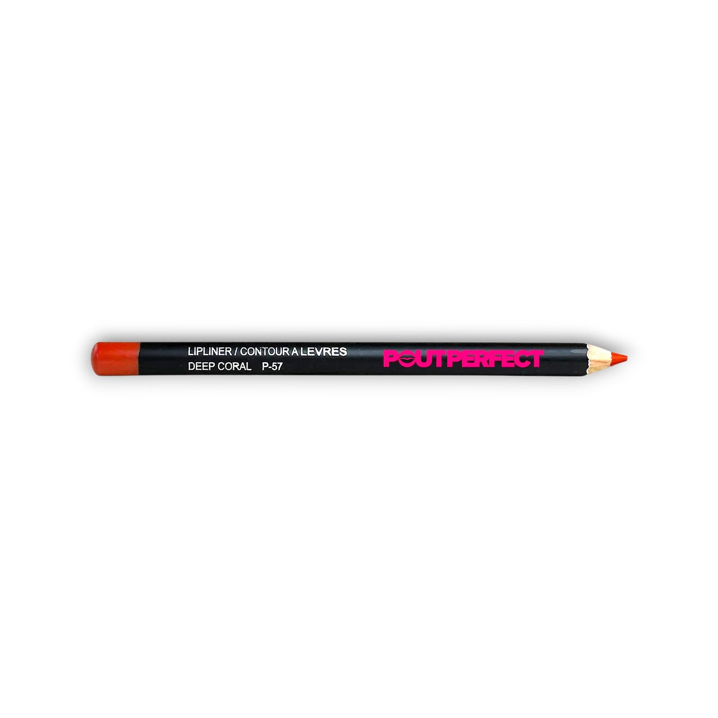 Pout Perfect deep coral lip liner pencil with black body and coral tip for precise lip definition