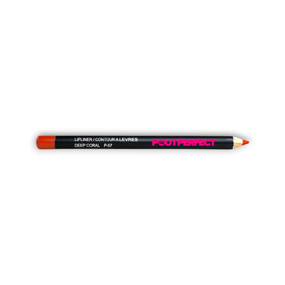 Pout Perfect deep coral lip liner pencil with black body and coral tip for precise lip definition
