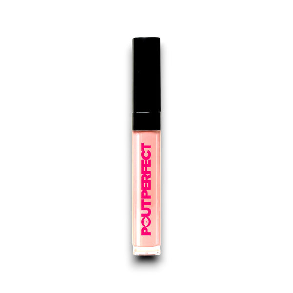 Pout Perfect hydrating lip oil set single tube with black cap and pink branding on clear container