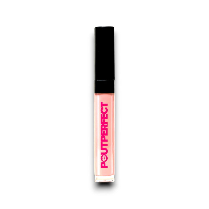 Pout Perfect hydrating lip oil set single tube with black cap and pink branding on clear container