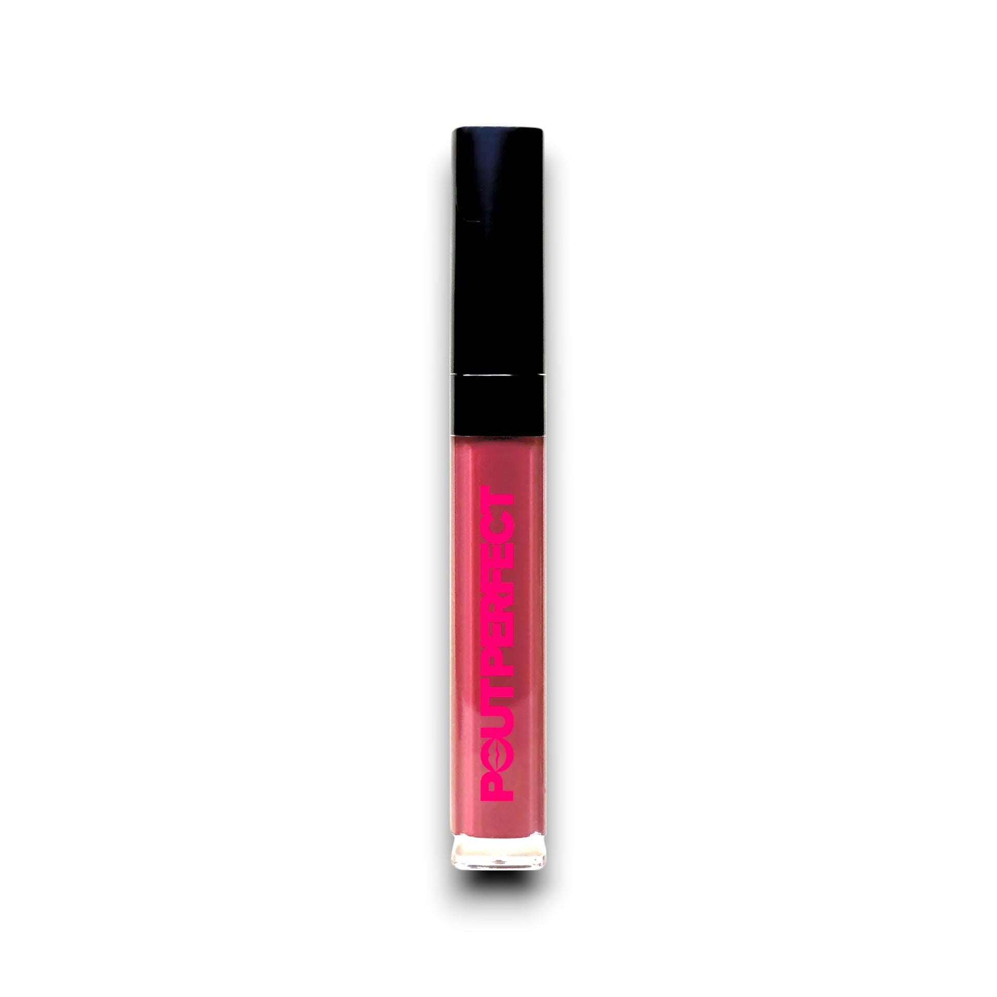 Pout Perfect hydrating lip oil set in a sleek pink shade with black cap for smooth moisturizing lips