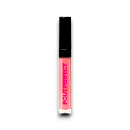 Pout Perfect hydrating lip oil set with pink glossy finish in clear tube and black cap