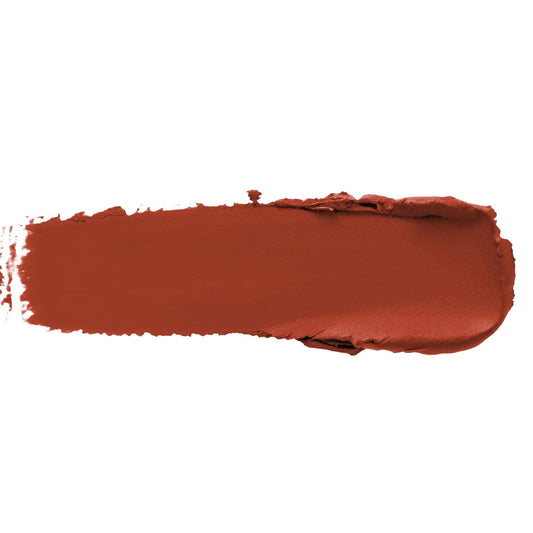 Swatch of Pout Perfect luxury matte lipstick in rich brown shade with smooth texture