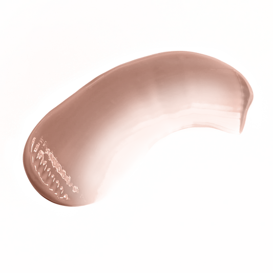 Swatch of Pout Perfect nude lip gloss showing smooth and shiny beige glossy texture